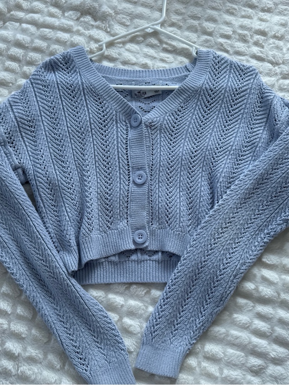 Hollister Light Blue Cropped Knit Cardigan